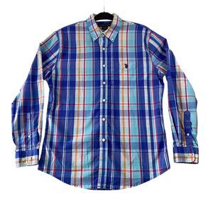 U.S Polo Assn Shirt Mens XL Blue Multi Plaid‎ Long Sleeve Stretch Buttom Dowm